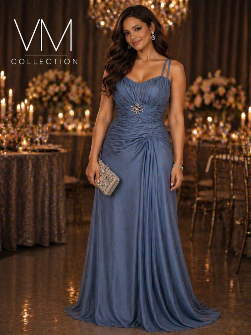 VM Collection Wedgewood Blue Beaded Gown Size 12 Formal Evening Dress